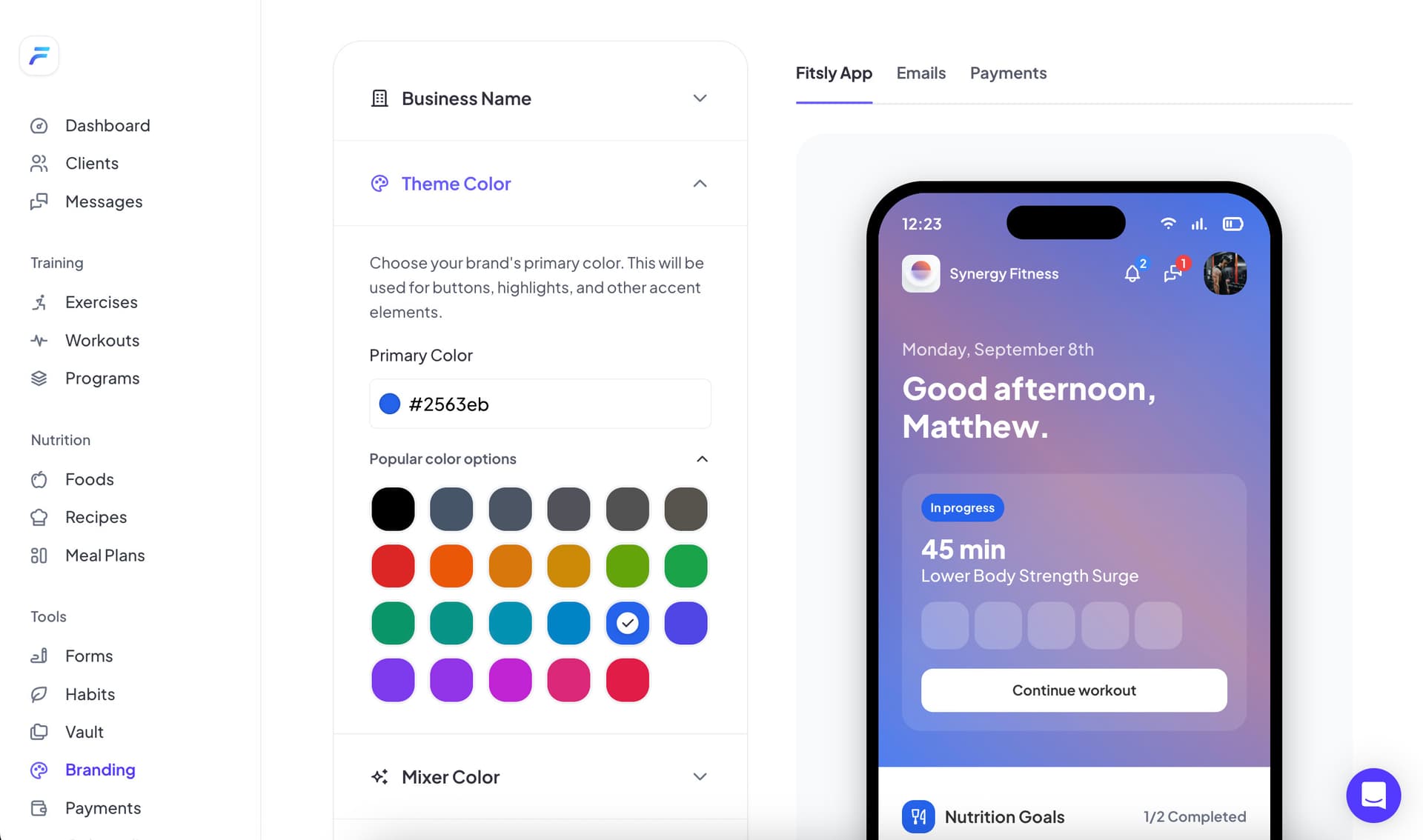 Fitsly app with custom gradients