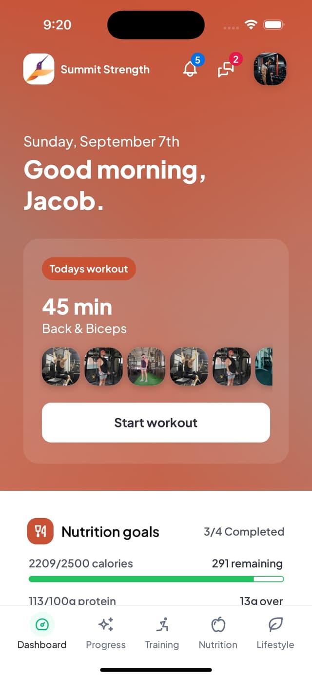 Client-friendly fitness app interface