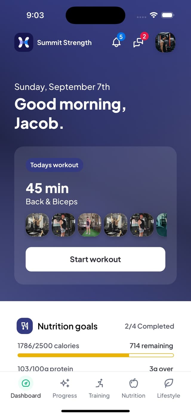 Client-friendly fitness app interface