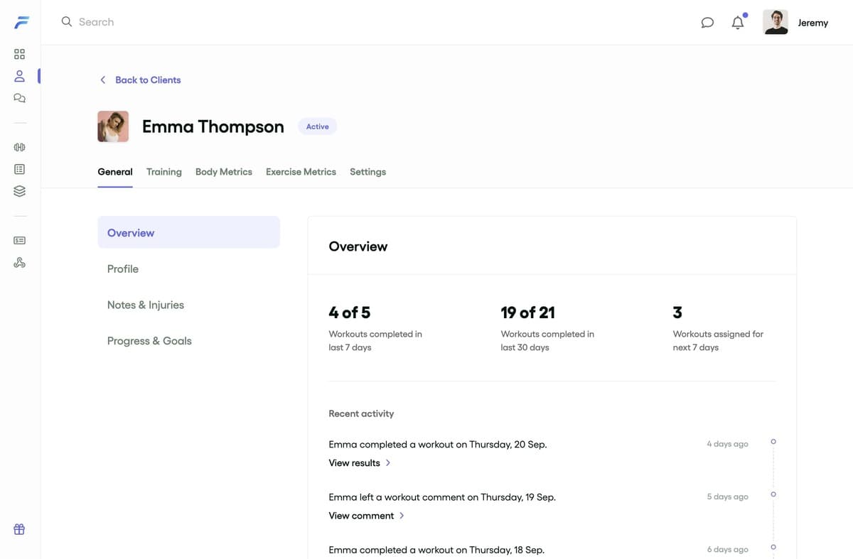 Client overview dashboard