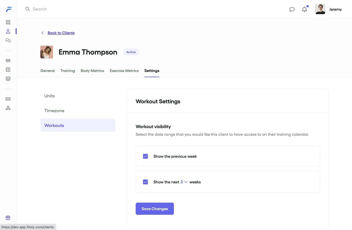 Client settings dashboard