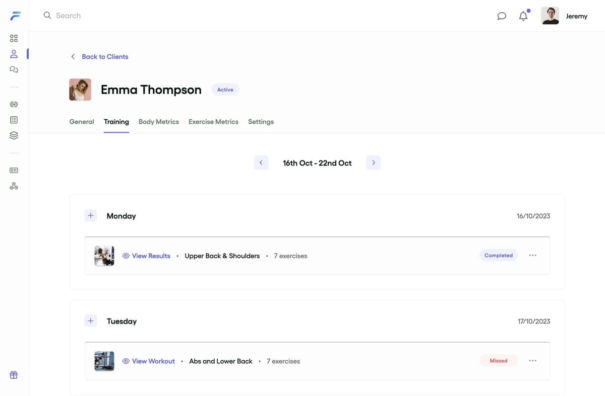 Client training dashboard