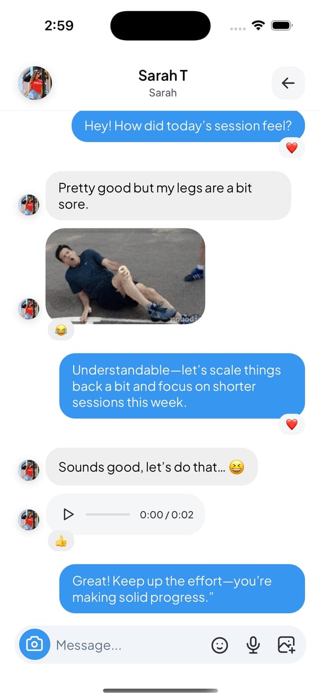 Client messaging interface showing conversation list