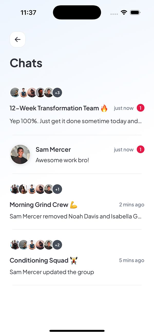 Messaging chats list on mobile