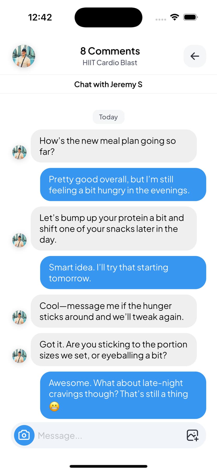 Direct messaging on client workout completion