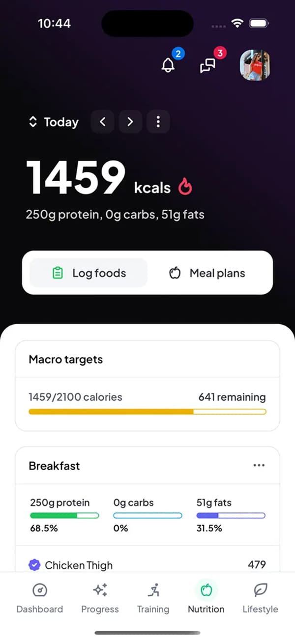 Client nutrition dashboard