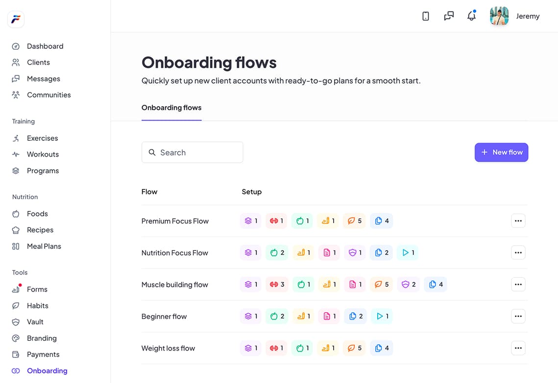 Onboarding flows list