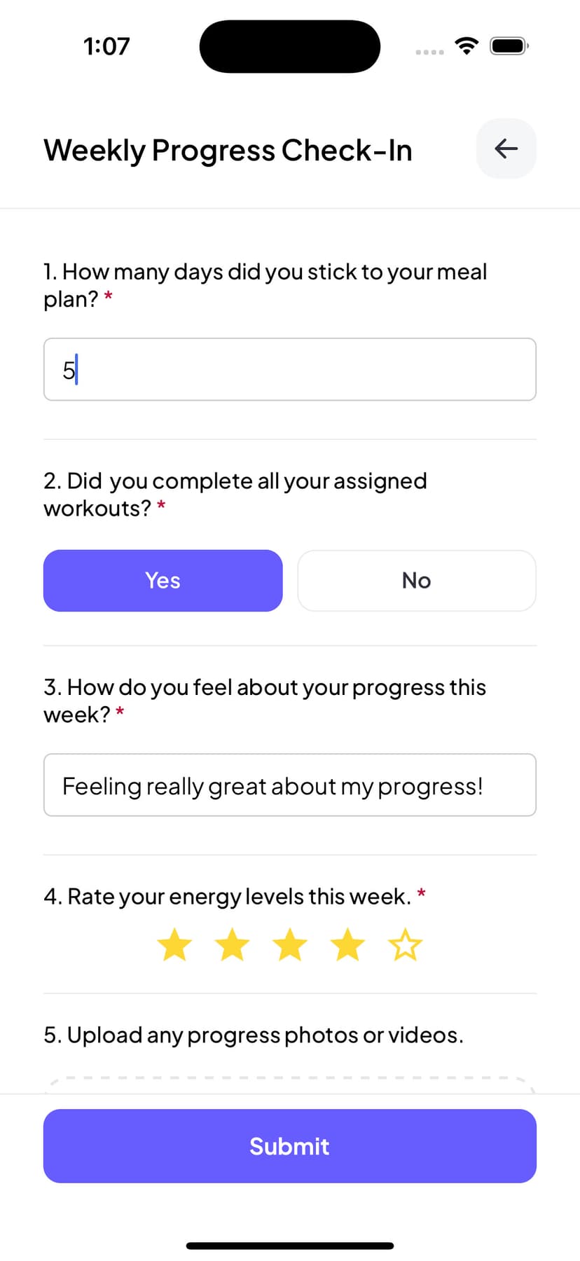 Client completing initial assessment check-in form