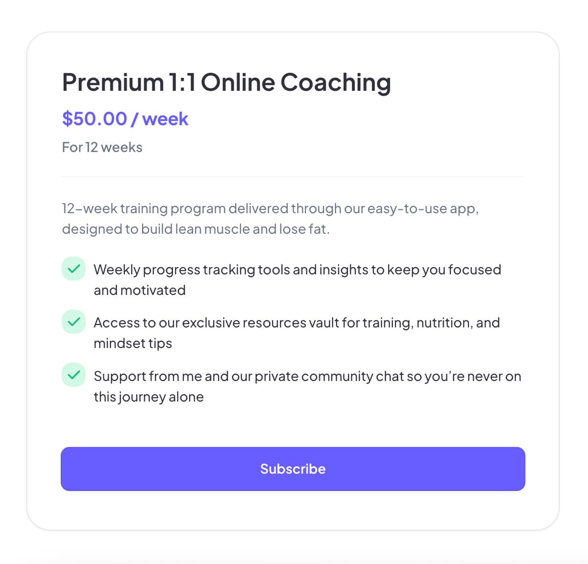 Pricing card editor for creating custom coaching packages