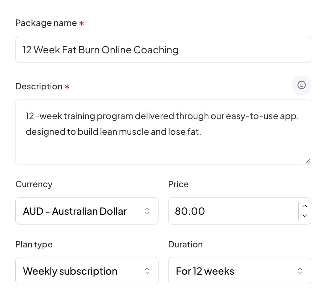 Package pricing configuration with subscription and payment options