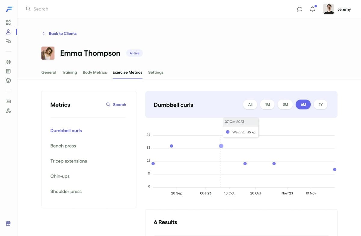 Exercise metrics dashboard