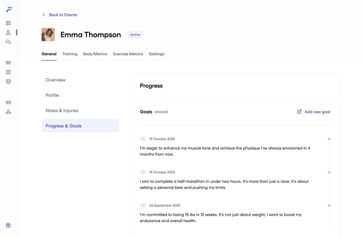 Progress goals dashboard