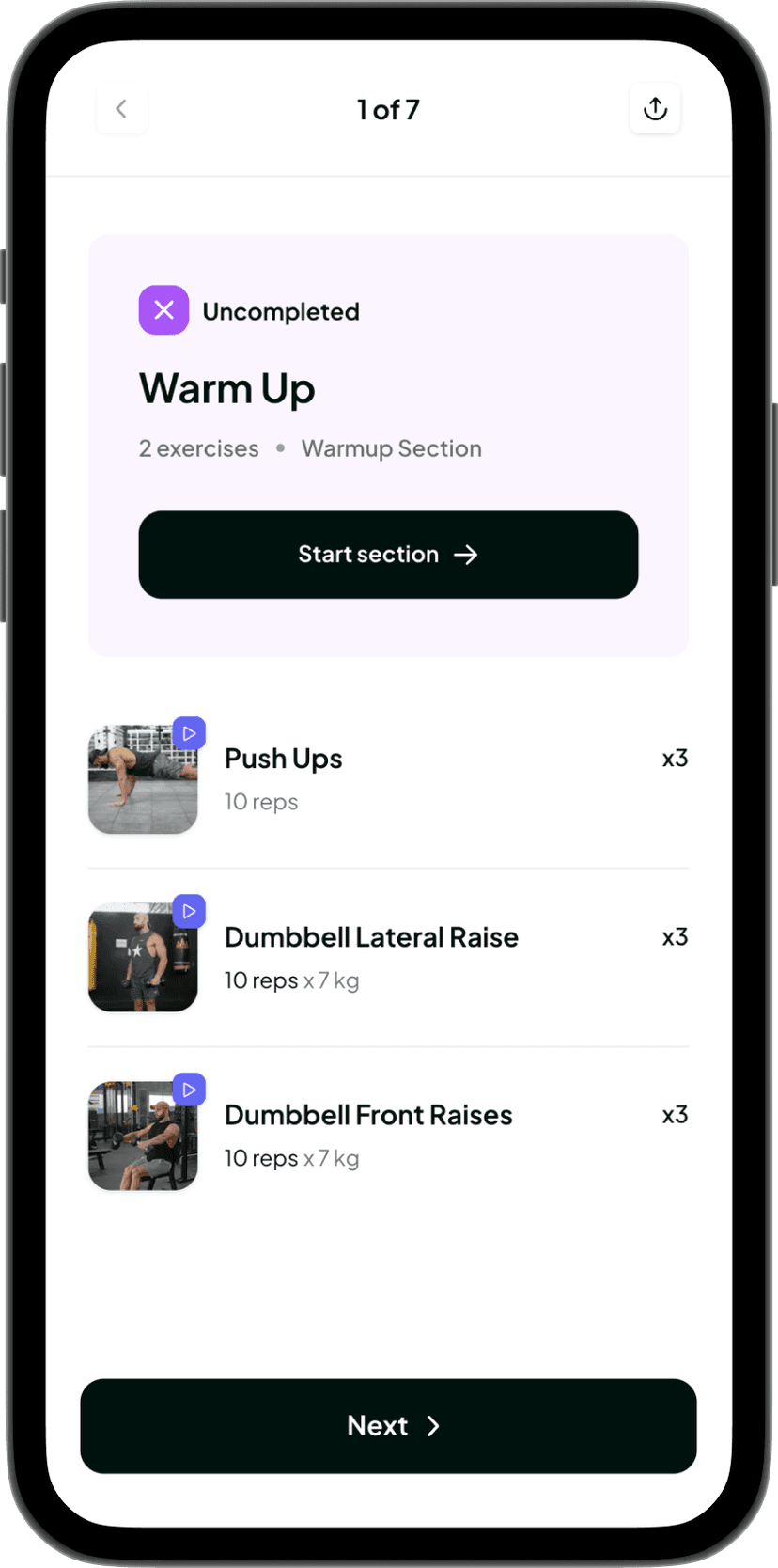 Workout builder section types