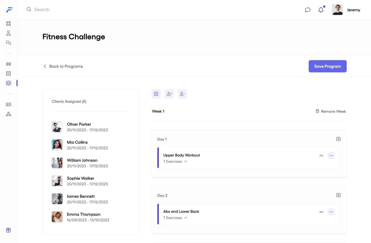 Program builder dashboard