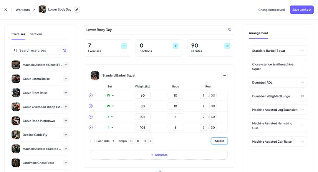 Fitsly workout builder dashboard
