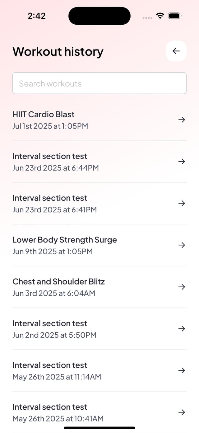 Workout history 1