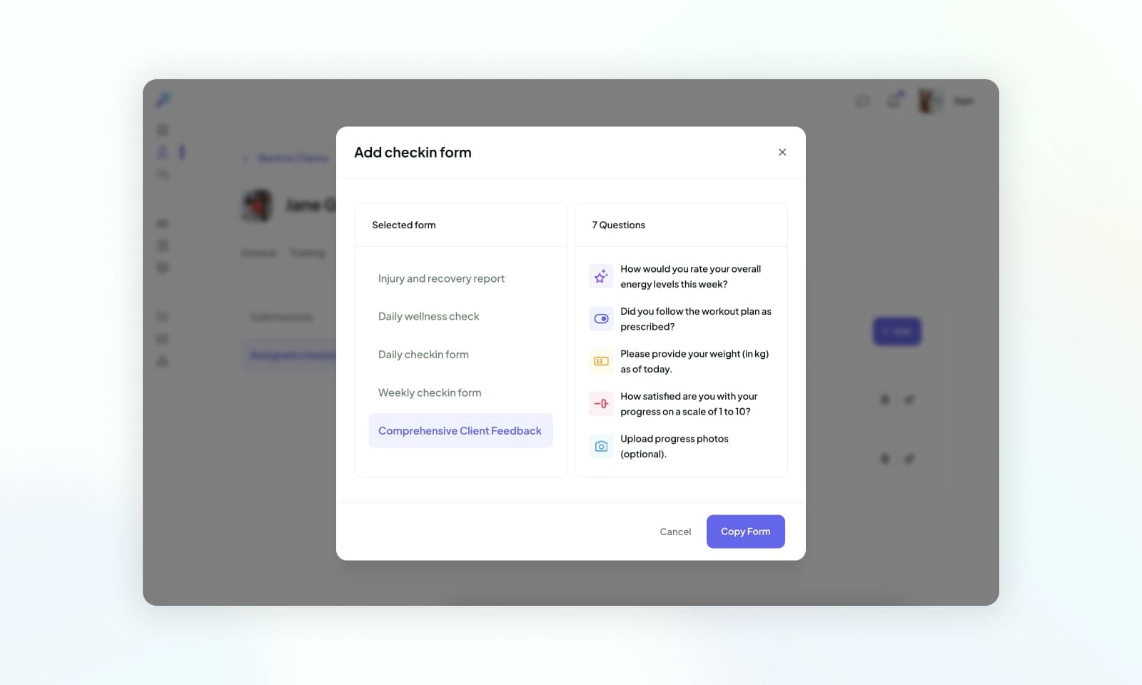 Copying a master check-in template to a client