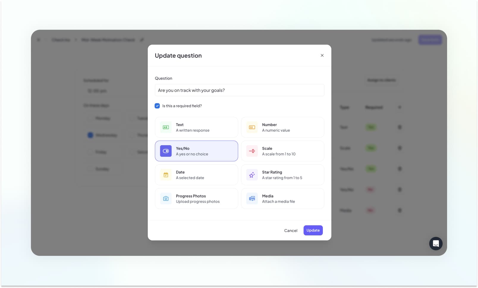 Viewing the different question types available