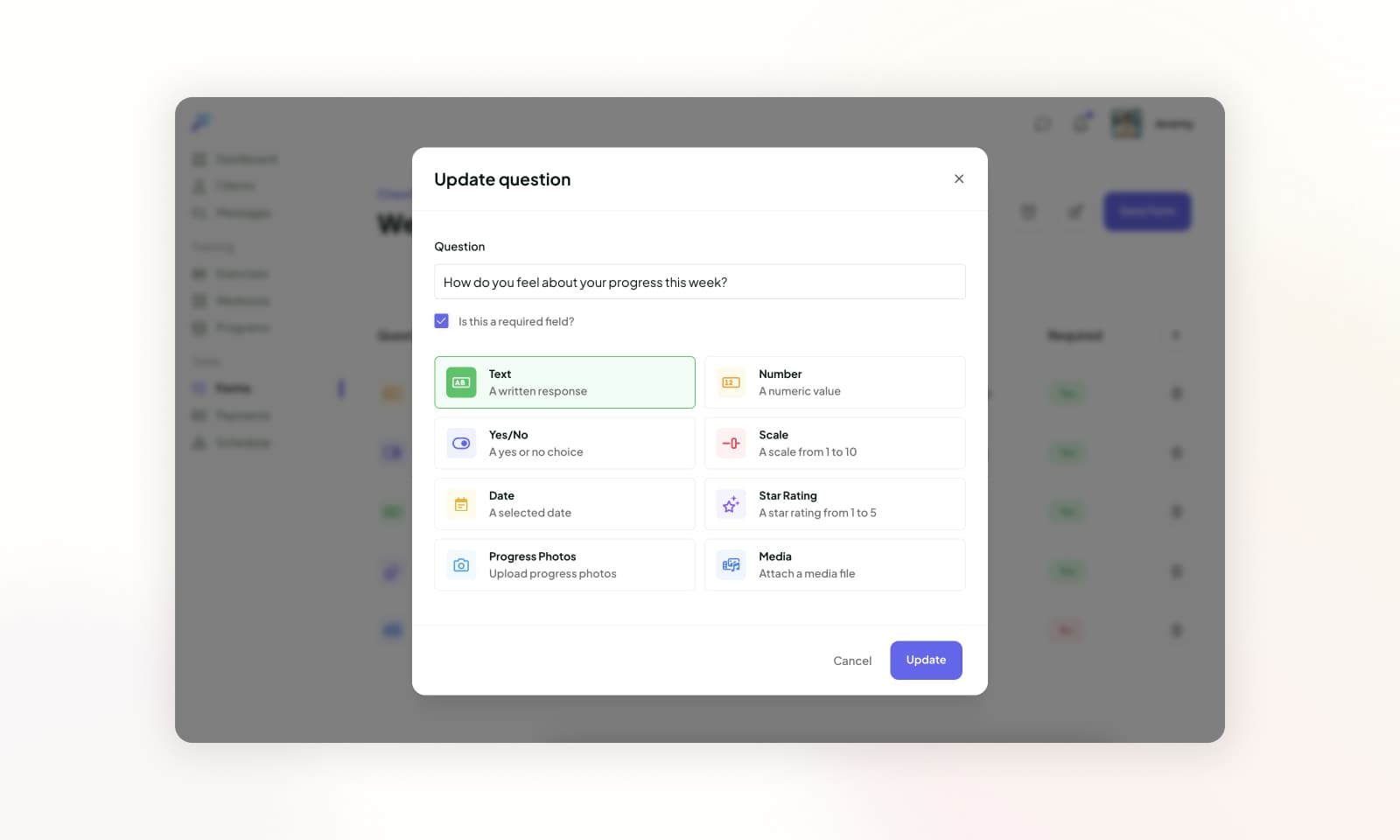 Viewing the different question types available