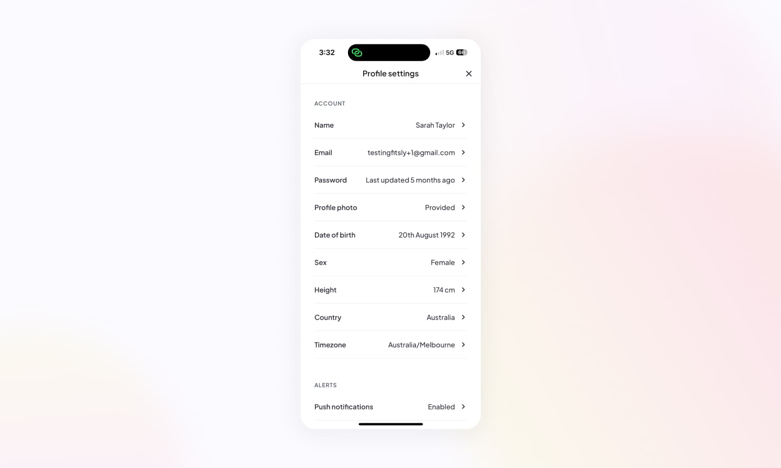 A client managing their profile settings