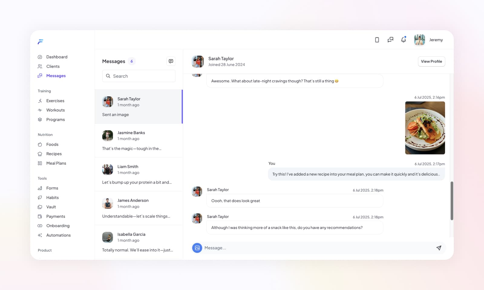 Showing a conversation with a client
