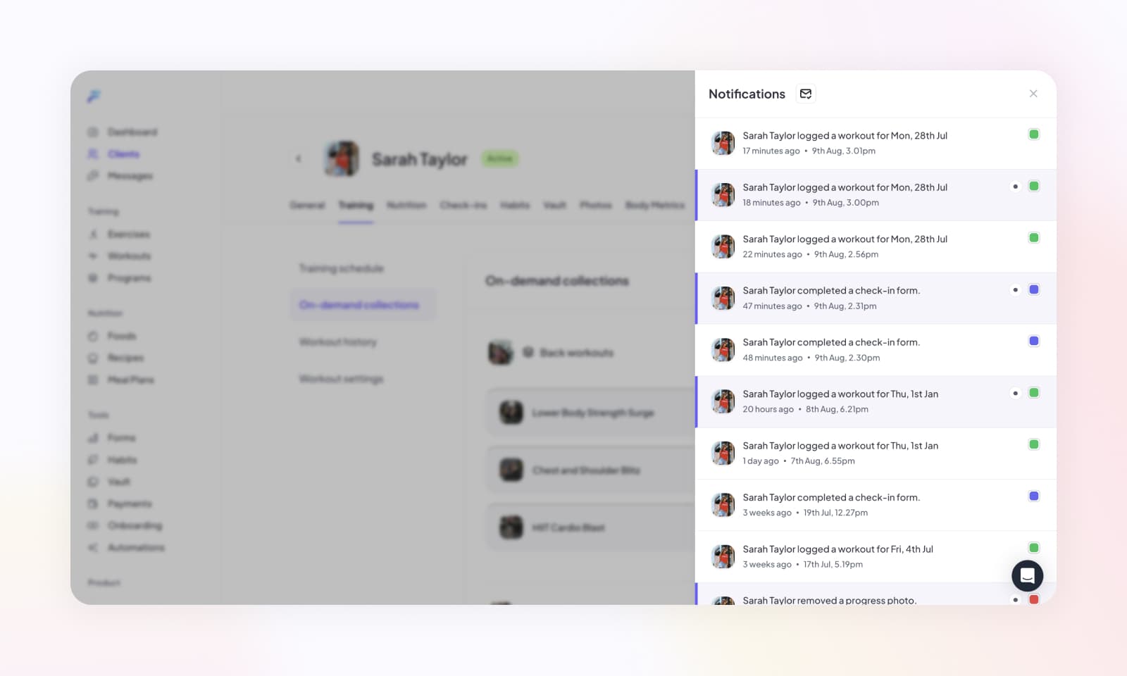 Shows notifications inside the Notification Center
