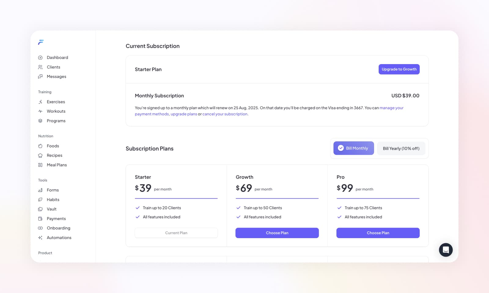 Choosing a new subscription plan