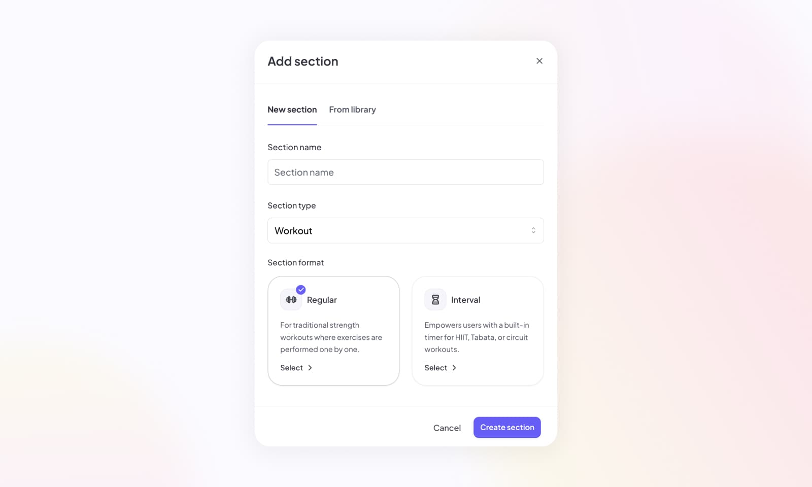 Adding a workout section