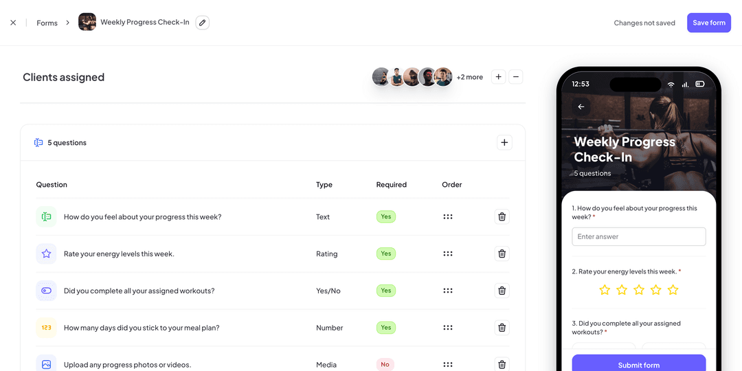 Fitsly check-ins dashboard