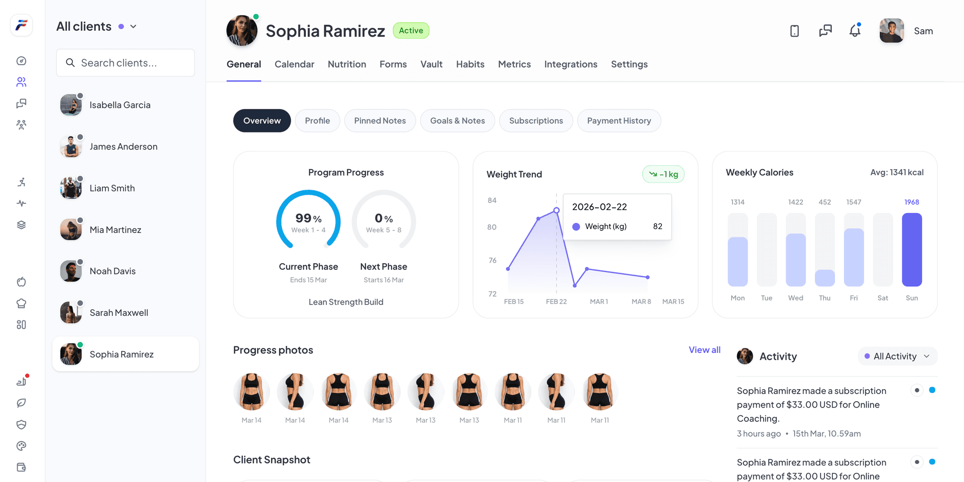 Coach client dashboard