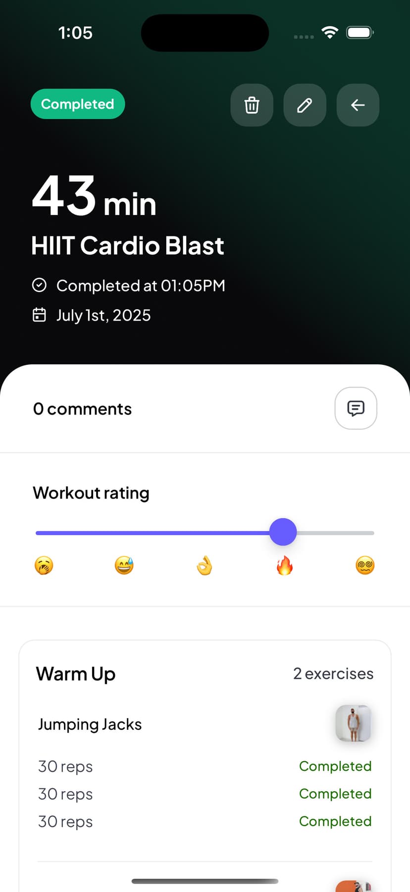A client completing a workout