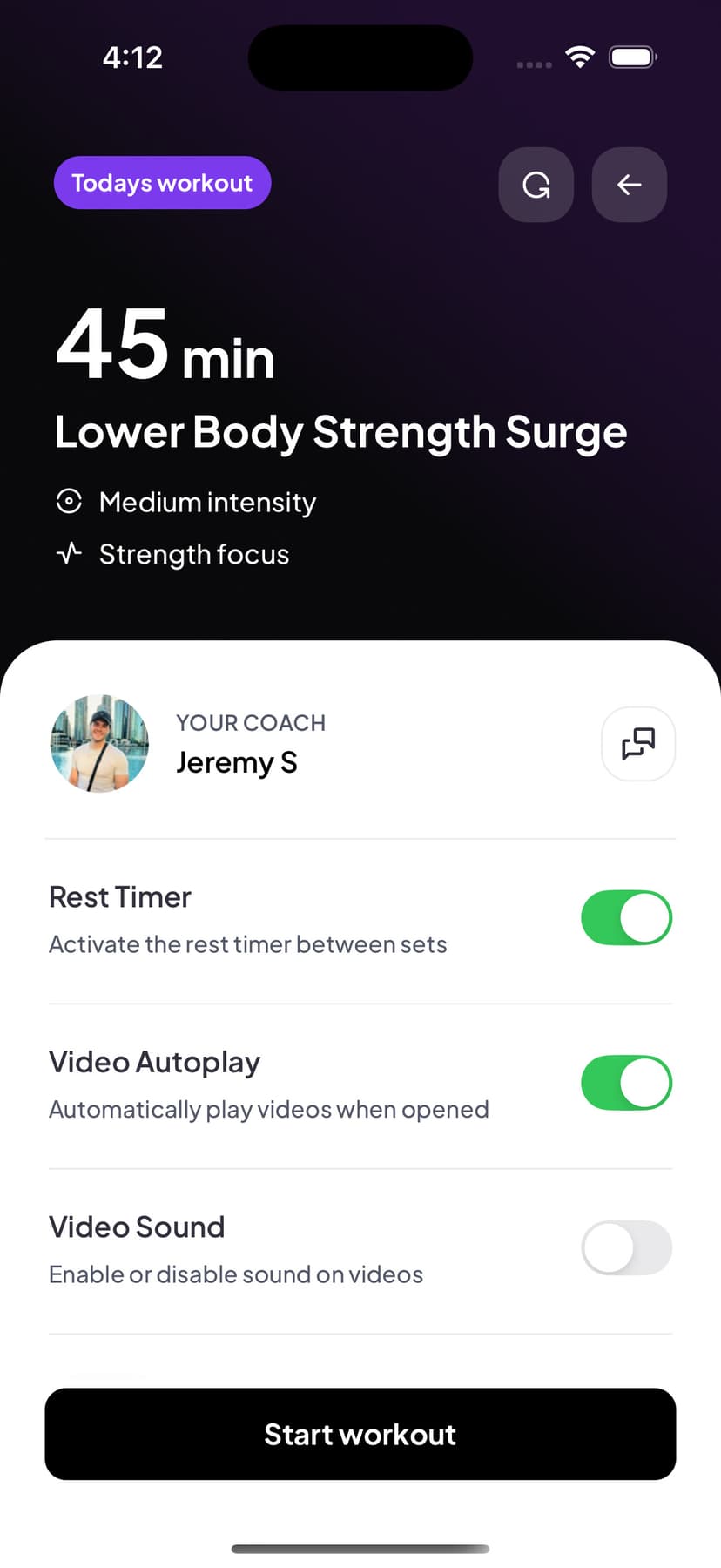 Client-friendly fitness app interface