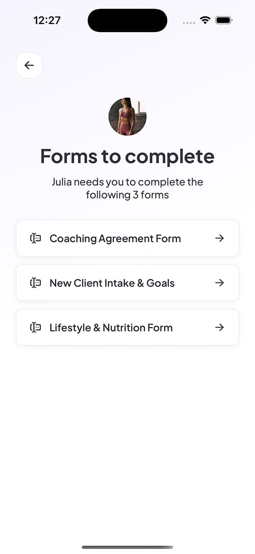 Client answering form questions with multiple input types