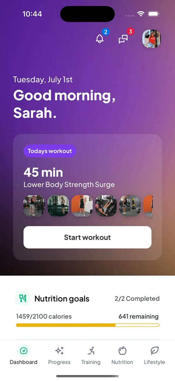 Client workout dashboard