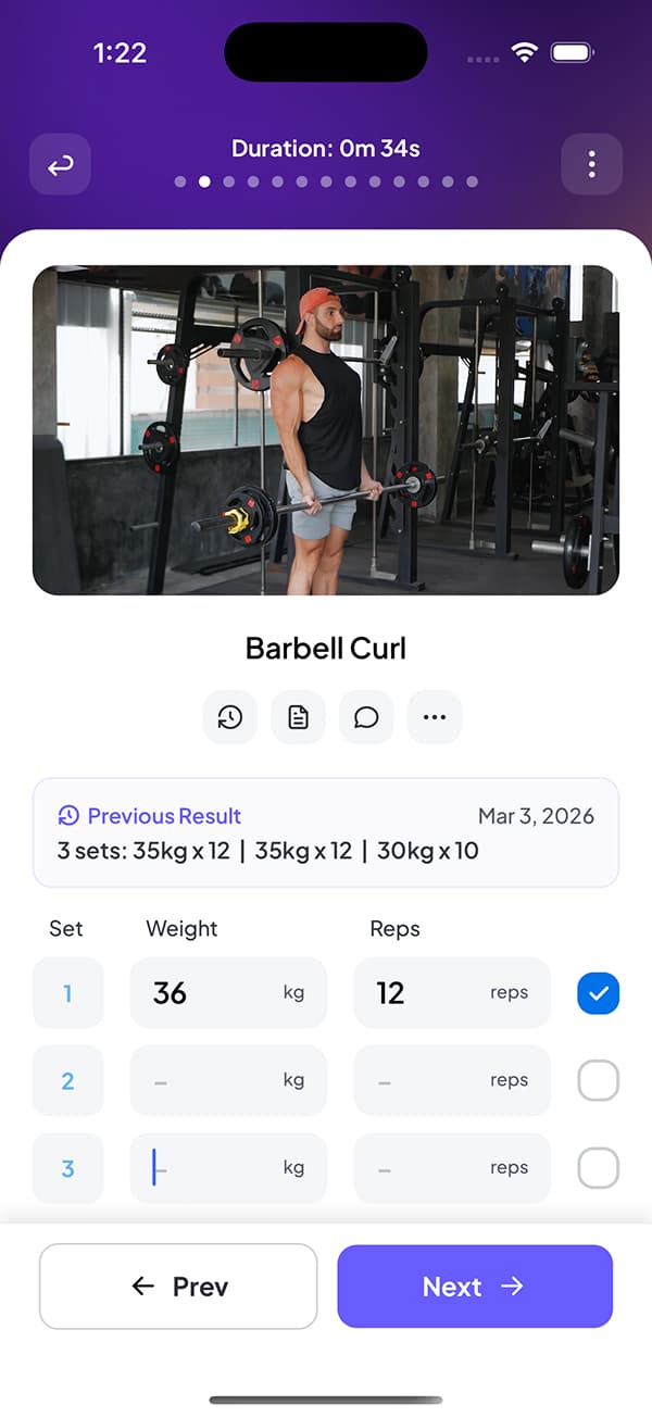 Previous workout results