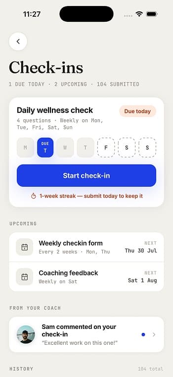 A clientβs check-ins overview