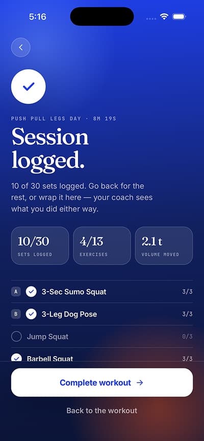 A client completing a workout