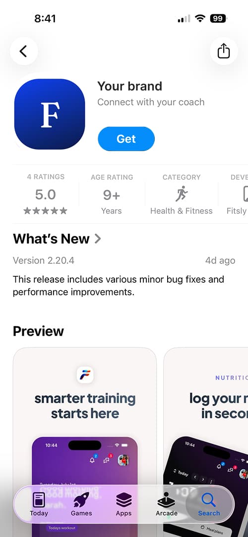 Your branded coaching app listed in the App Store