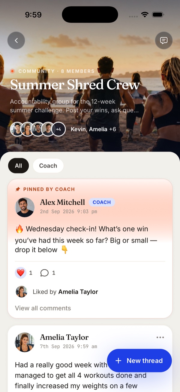 Community feed in the Fitsly client app