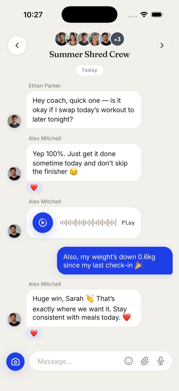 Group chat in the Fitsly client app