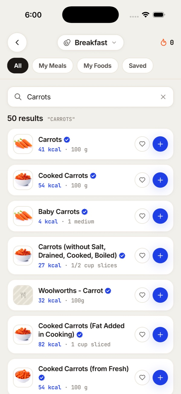 Food log with macro targets in the Fitsly client app