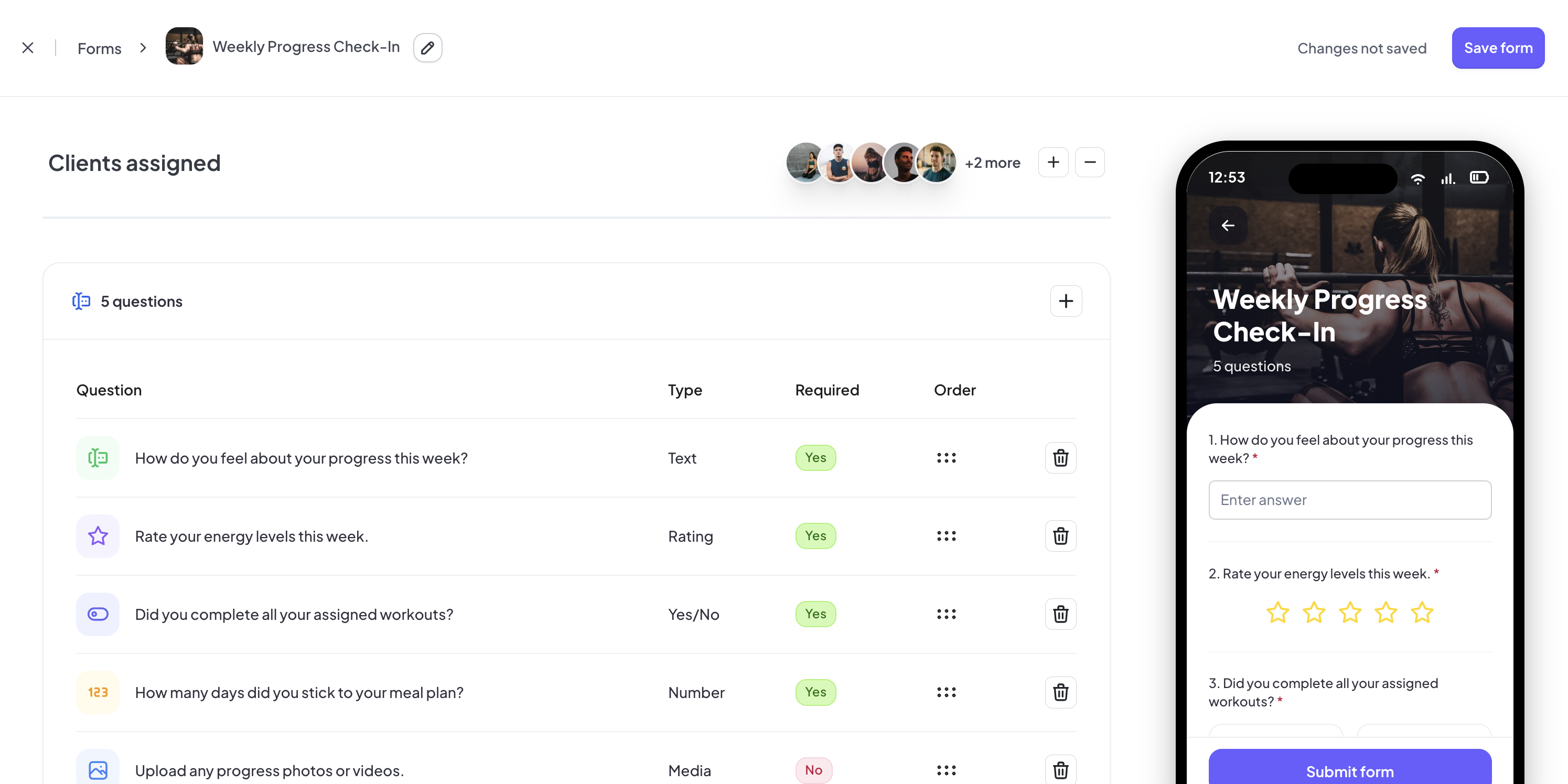 Fitsly check-ins dashboard