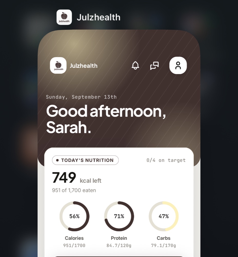 The same home screen in Julzhealth's own app