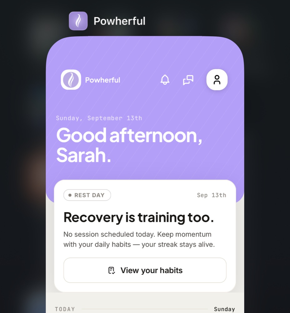 The same home screen in Powherful's own app