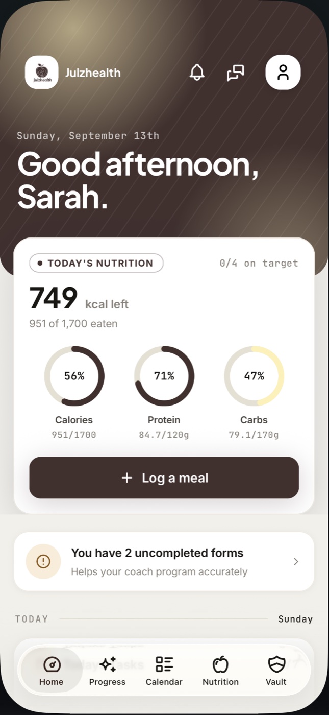 Julzhealth's app on a client's phone