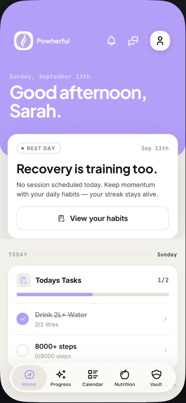 Powherful's app on a client's phone